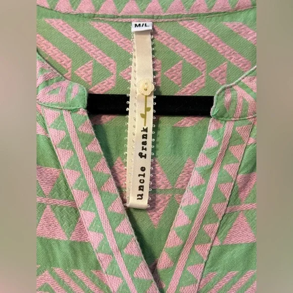 Uncle Frank anthropologie Green and Pink Geometric boho dress - size M/L - Picture 2 of 8